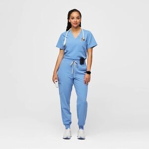 Figs Ceil Blue Scrubs (Livingston Straight and V-Neck Top)
